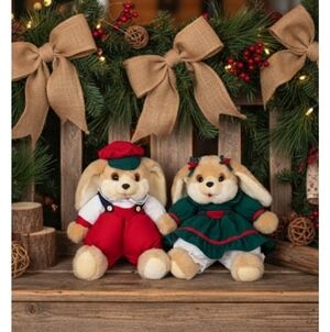 Vtg 90's The Julie's Journey Collection Chritmas Bunny Rabbits Plush Set